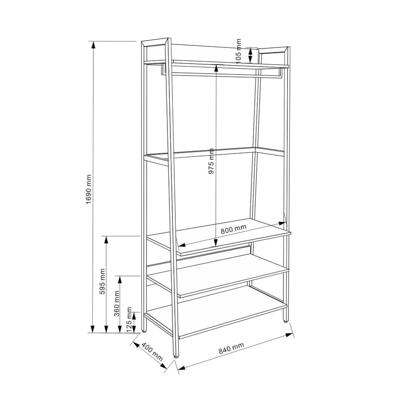 Hallhylla Lavinia 84x40x169 cm ask/svart med 3 hyllplan - ask/svart - Förvaring - Hylla - Hyllplan & hyllkonsol