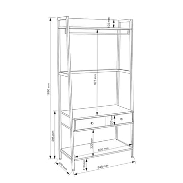 Hallhylla Lavinia 84x40x169 cm med lådor - ask/svart - Förvaring - Hylla - Hyllplan & hyllkonsol