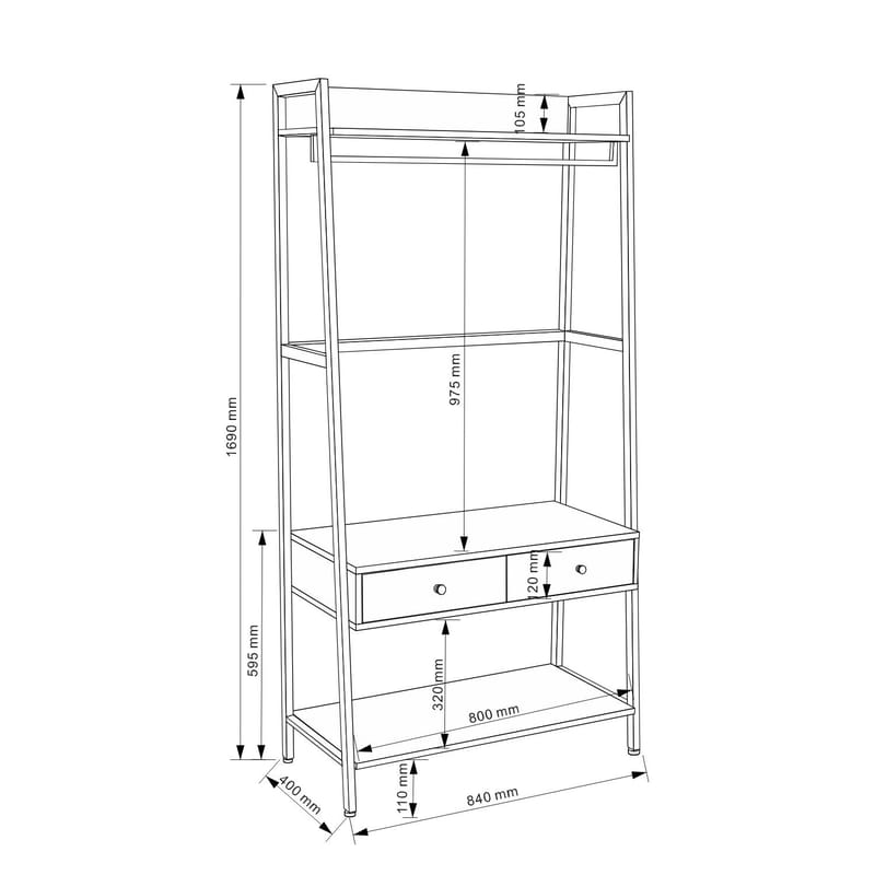 Hallhylla Lavinia 84x40x169 cm med lådor - ask/svart - Förvaring - Hylla - Hyllplan & hyllkonsol