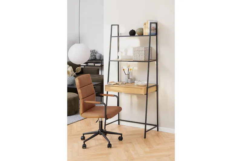 Hartsoe Bokhylla 77 cm i Metall med Träskiva - Svart|Beige - Förvaring - Hylla - Bokhylla