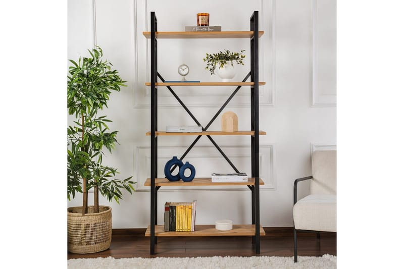 Haruka Bokhylla 90 cm i Furuträ - Svart|Beige - Förvaring - Hylla - Bokhylla