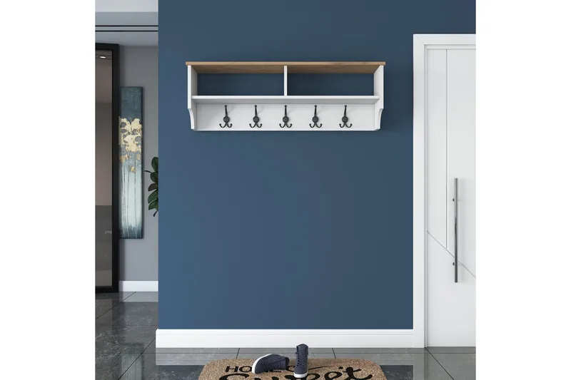 Caraway Hatthylla 120x22,2 cm Vit/Brun - Hanah Home - Förvaring - Hylla - Hatthylla