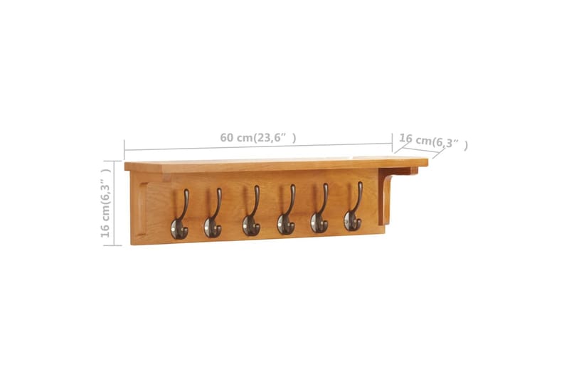 Hatthylla 60x16x16 cm massiv ek - Brun - Förvaring - Hylla - Hatthylla