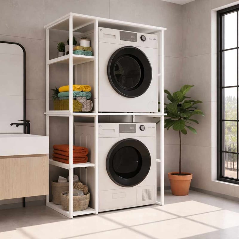 Huddy Tvättmaskinshylla 90x190x60 cm - Vit - Förvaring - Hylla - Hyllplan & hyllkonsol