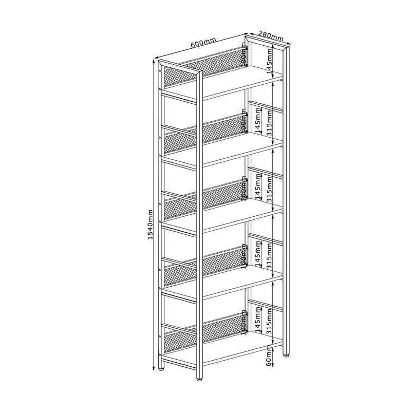 Hylla Hector ask/svart 60x28x154 cm - ask/svart - Förvaring - Hylla - Hyllplan & hyllkonsol