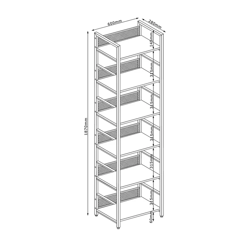 Hylla Hector ask/svart 60x28x187 cm - ask/svart - Förvaring - Hylla - Hyllplan & hyllkonsol