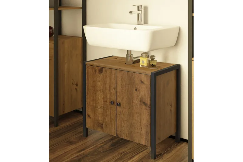 Brayden Tvättställ 60 cm - Brun/Svart - Hus & renovering - Kök & bad - Badrum - Badrumsmöbler & badrumsinredning - Tvättställsskåp & kommod