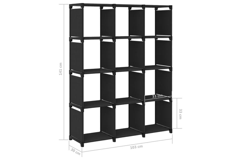 Hylla med 12 kuber 103x30x141 cm tyg - Svart - Förvaring - Hylla - Hyllsystem