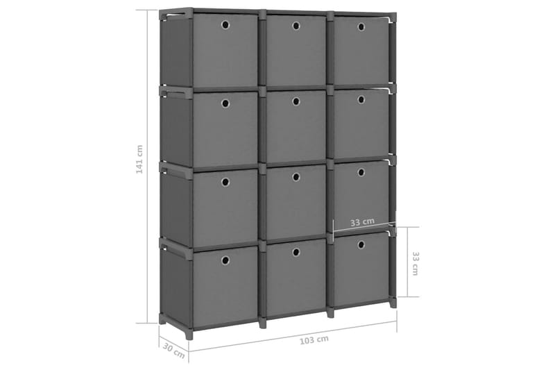 Hylla med 12 kuber med lådor grå 103x30x141 cm tyg - Grå - Förvaring - Hylla - Hyllsystem