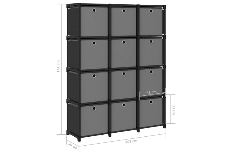 Hylla med 12 kuber med lådor svart 103x30x141 cm tyg - Svart - Förvaring - Hylla - Hyllsystem