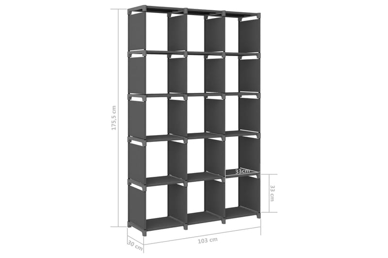 Hylla med 15 kuber grå 103x30x175,5 cm tyg - Grå - Hyllsystem