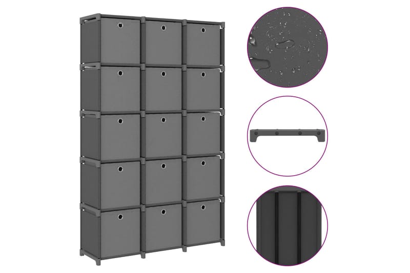 Hylla med 15 kuber med lådor grå 103x30x175,5 cm tyg - Grå - Hyllsystem