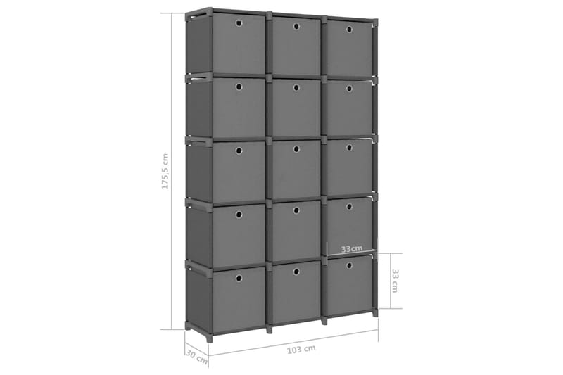 Hylla med 15 kuber med lådor grå 103x30x175,5 cm tyg - Grå - Hyllsystem