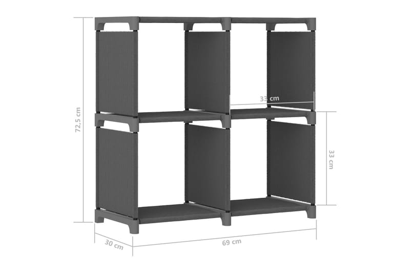 Hylla med 4 kuber grå 69x30x72,5 cm tyg - Grå - Förvaring - Hylla - Hyllsystem