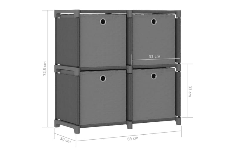 Hylla med 4 kuber med lådor grå 69x30x72,5 cm tygs - Grå - Hyllsystem