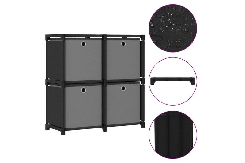 Hylla med 4 kuber med lådor svart 69x30x72,5 cm tyg - Svart - Förvaring - Hylla - Hyllsystem
