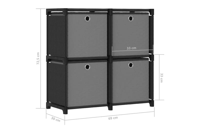 Hylla med 4 kuber med lådor svart 69x30x72,5 cm tyg - Svart - Förvaring - Hylla - Hyllsystem