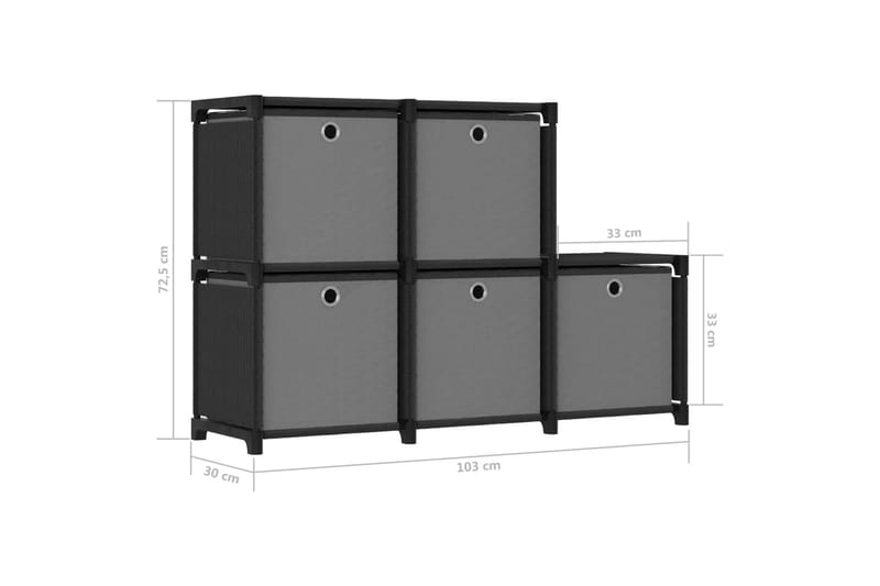 Hylla med 5 kuber med lådor svart 103x30x72,5 cm tyg - Svart - Förvaring - Hylla - Hyllsystem