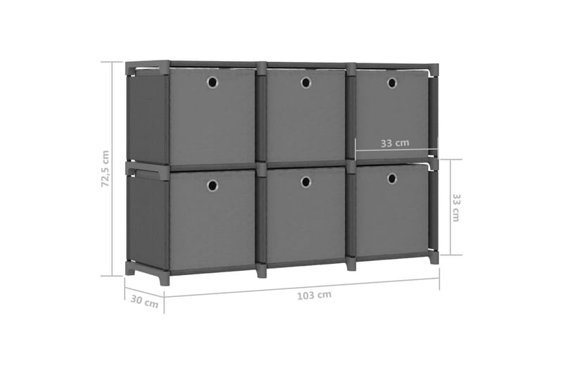 Hylla med 6 kuber med lådor grå 103x30x72,5 cm tyg - Grå - Förvaring - Hylla - Hyllsystem
