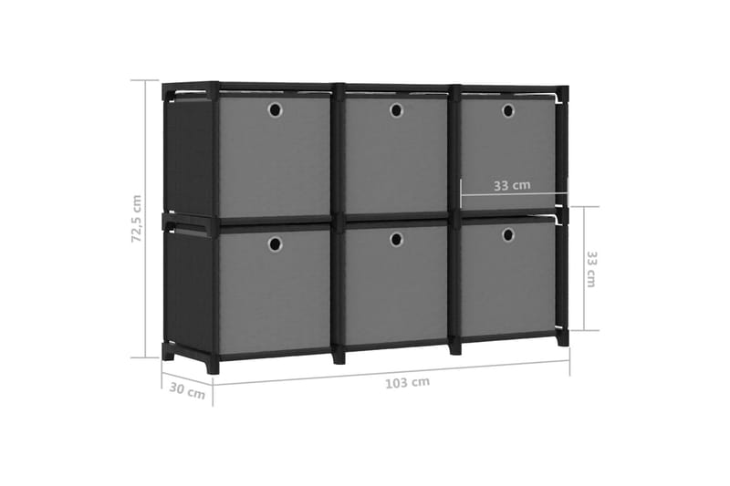 Hylla med 6 kuber med lådor svart 103x30x72,5 cm tyg - Svart - Förvaring - Hylla - Hyllsystem