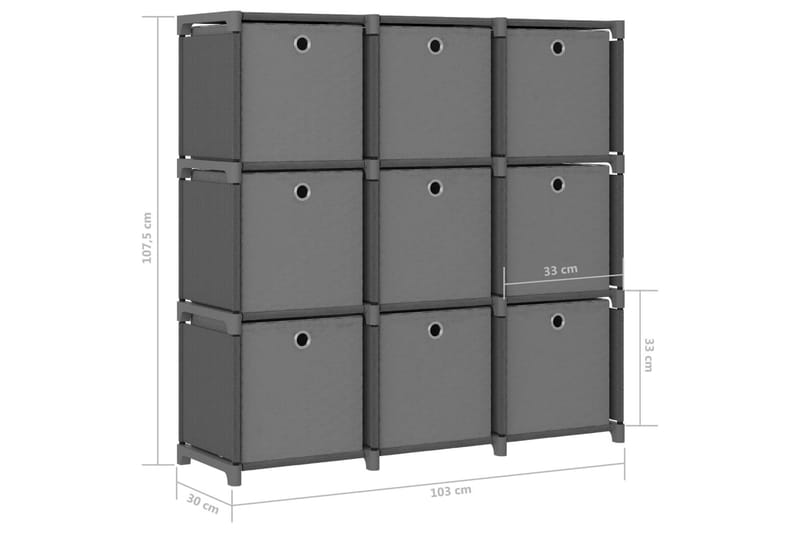 Hylla med 9 kuber med lådor grå 103x30x107,5 cm tyg - Grå - Förvaring - Hylla - Hyllsystem