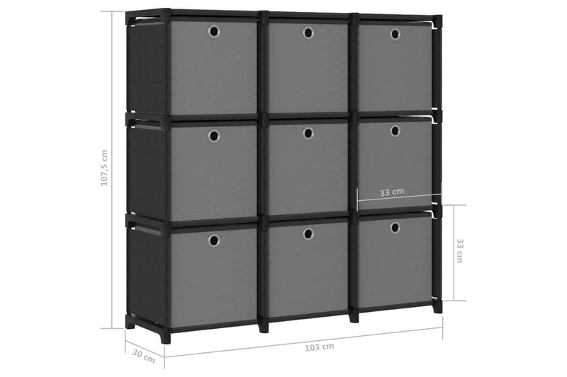 Hylla med 9 kuber med lådor svart 103x30x107,5 cm tyg - Svart - Förvaring - Hylla - Hyllsystem