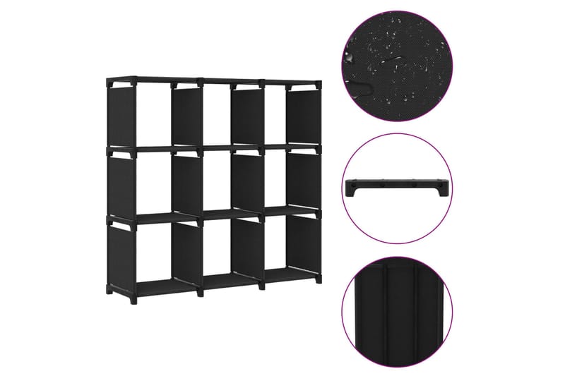 Hylla med 9 kuber svart 103x30x107,5 cm tyg - Svart - Förvaring - Hylla - Hyllsystem
