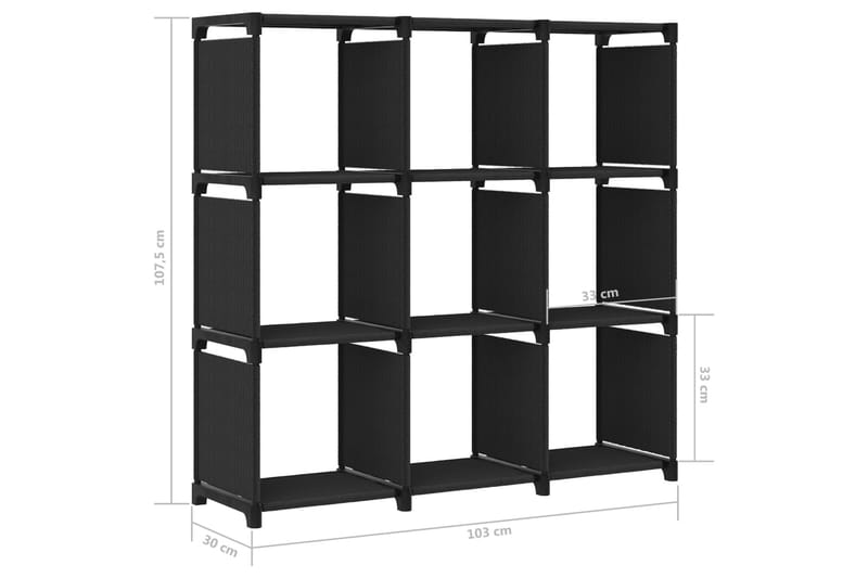Hylla med 9 kuber svart 103x30x107,5 cm tyg - Svart - Förvaring - Hylla - Hyllsystem