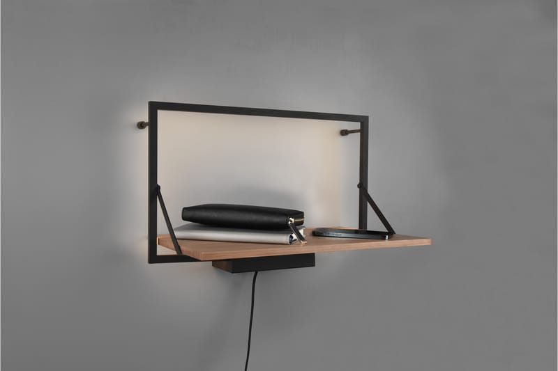 Leonie Vägghylla LED-belyst 50x30 cm Trä/Svart - Trä/Svart - Förvaring - Hylla - Vägghylla