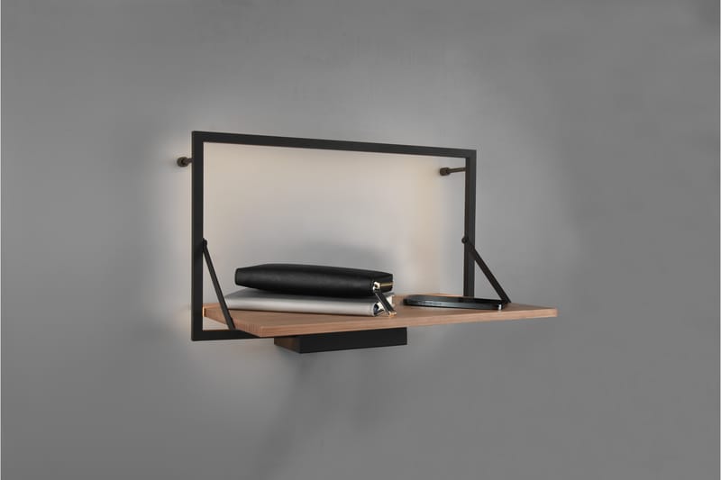 Leonie Vägghylla LED-belyst 50x30 cm Trä/Svart - Trä/Svart - Förvaring - Hylla - Vägghylla