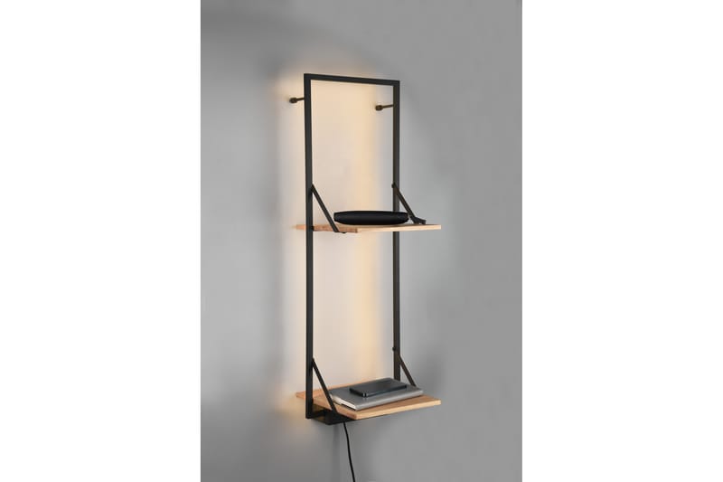 Leonie Vägghylla LED-belyst 72x27 cm Trä/Svart - Trä/Svart - Förvaring - Hylla - Vägghylla