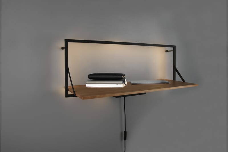 Leonie Vägghylla LED-belyst 90x30 cm Trä/Svart - Trä/Svart - Förvaring - Hylla - Vägghylla