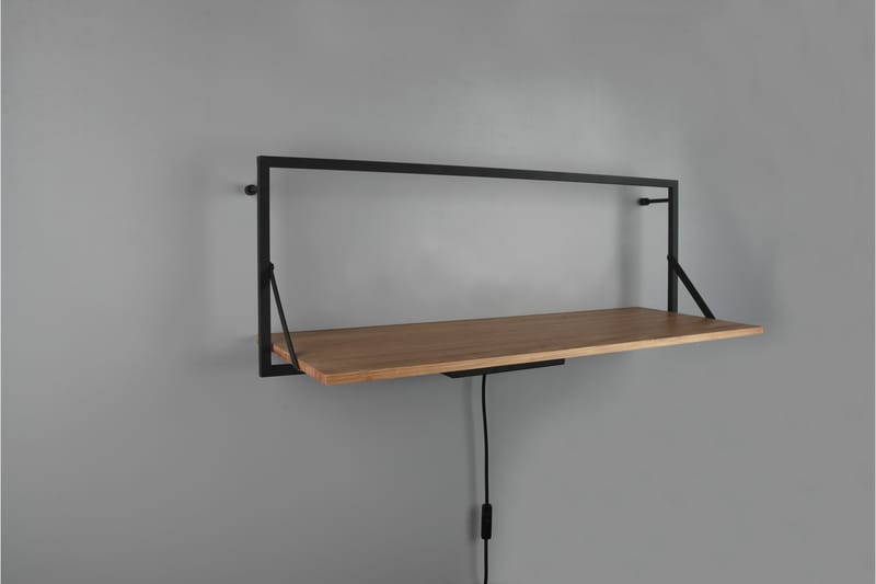 Leonie Vägghylla LED-belyst 90x30 cm Trä/Svart - Trä/Svart - Förvaring - Hylla - Vägghylla