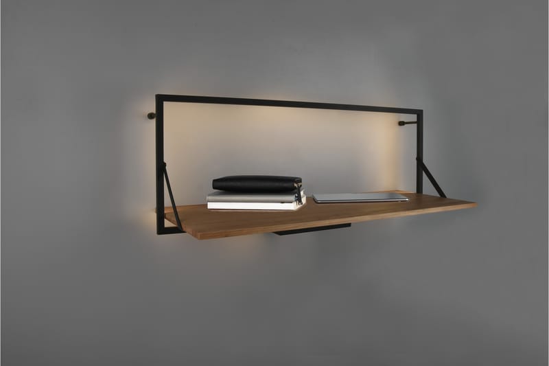 Leonie Vägghylla LED-belyst 90x30 cm Trä/Svart - Trä/Svart - Förvaring - Hylla - Vägghylla