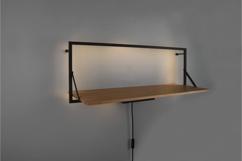 Leonie Vägghylla LED-belyst 90x30 cm Trä/Svart - Trä/Svart - Förvaring - Hylla - Vägghylla