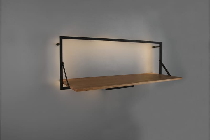 Leonie Vägghylla LED-belyst 90x30 cm Trä/Svart - Trä/Svart - Förvaring - Hylla - Vägghylla
