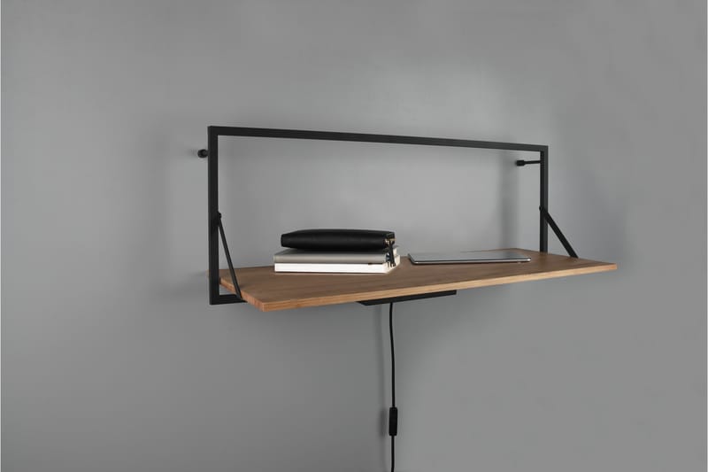Leonie Vägghylla LED-belyst 90x30 cm Trä/Svart - Trä/Svart - Förvaring - Hylla - Vägghylla