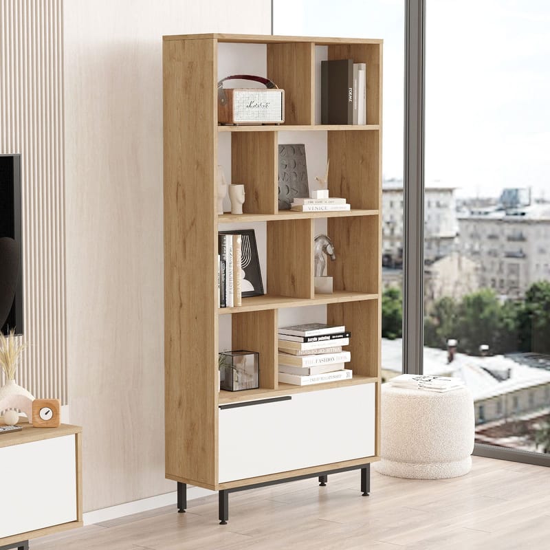 Nilena Bokhylla 83,9x175,6x29,5 cm - Ek och vitt - Förvaring - Hylla - Bokhylla