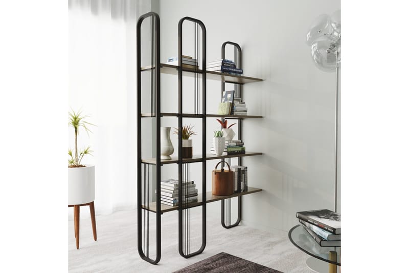 Pemu Bokhylla 125 cm i Metall med Träskiva - Svart - Förvaring - Hylla - Bokhylla