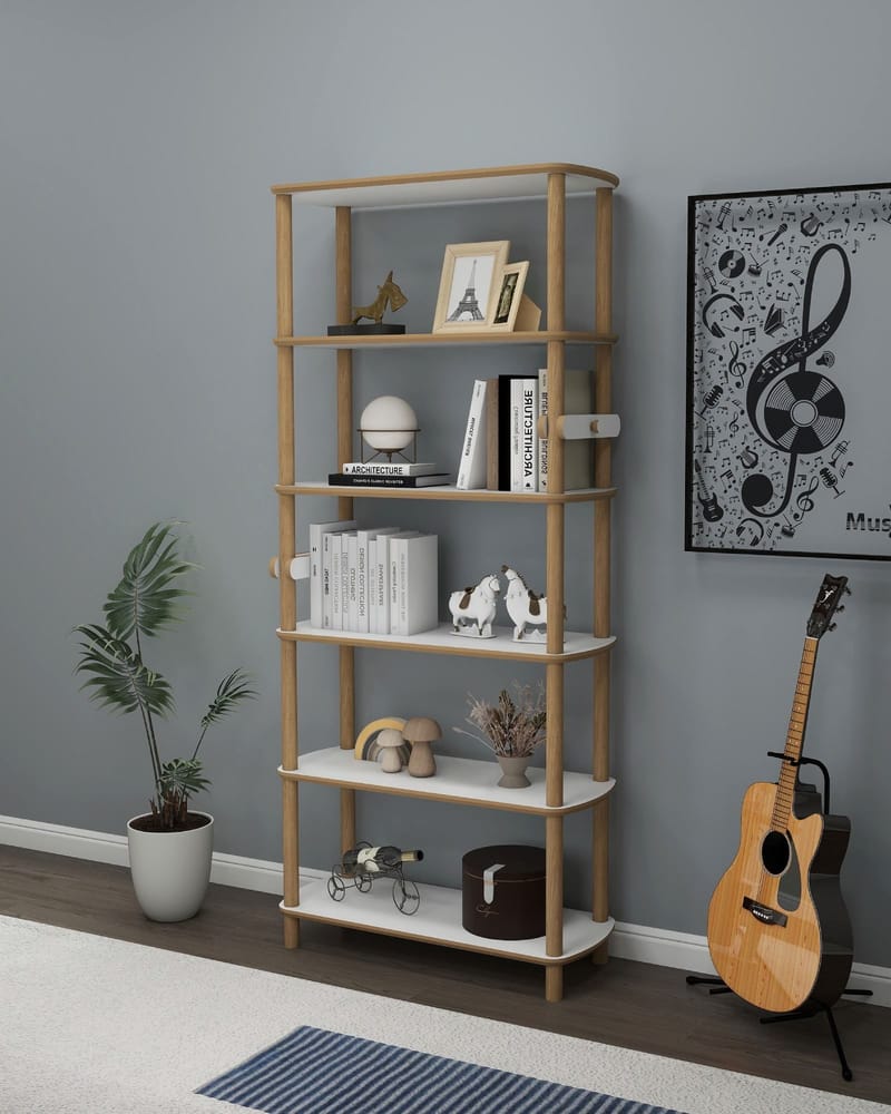 Pienk Bokhylla 80x174 cm - Ek och vit - Förvaring - Hylla - Bokhylla