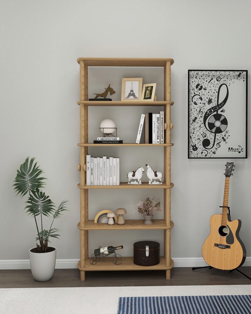 Pienk Hög Bokhylla 80 cm i Ek - Brun - Förvaring - Hylla - Bokhylla