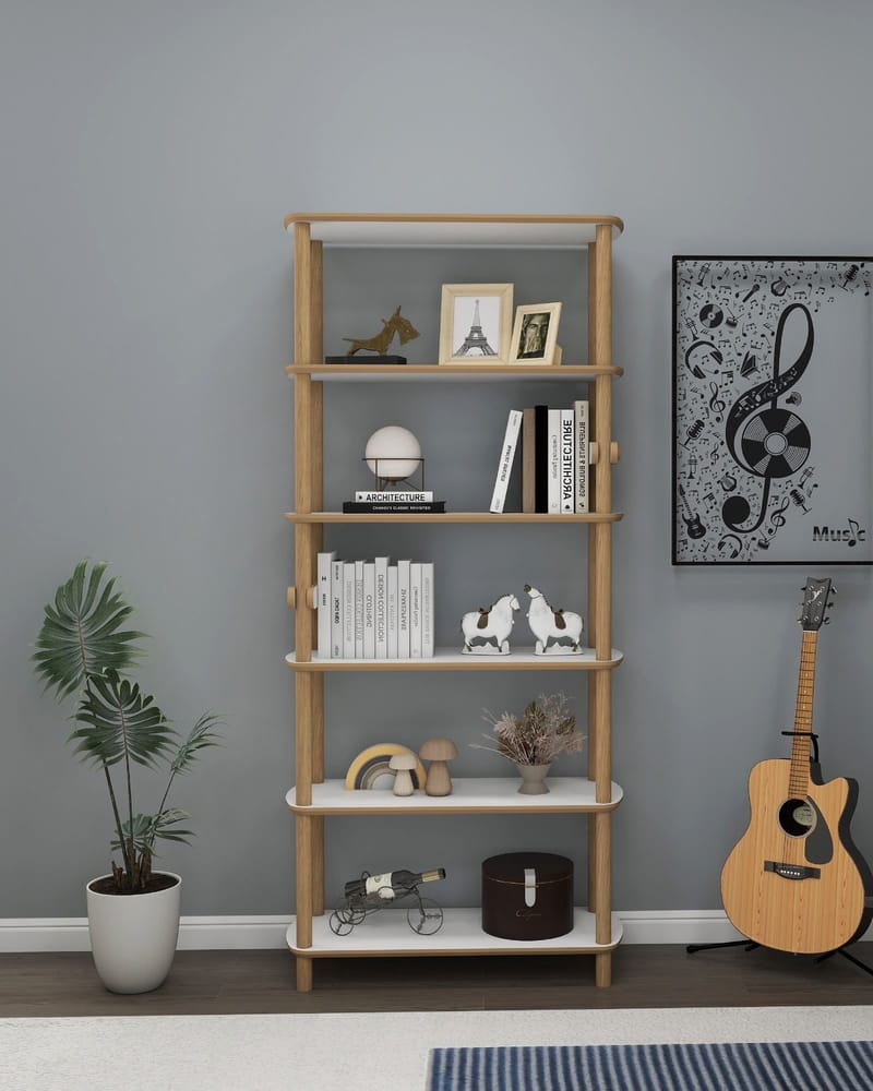 Pienk Hög Bokhylla 80 cm i Ek och - Vit|Brun - Förvaring - Hylla - Bokhylla