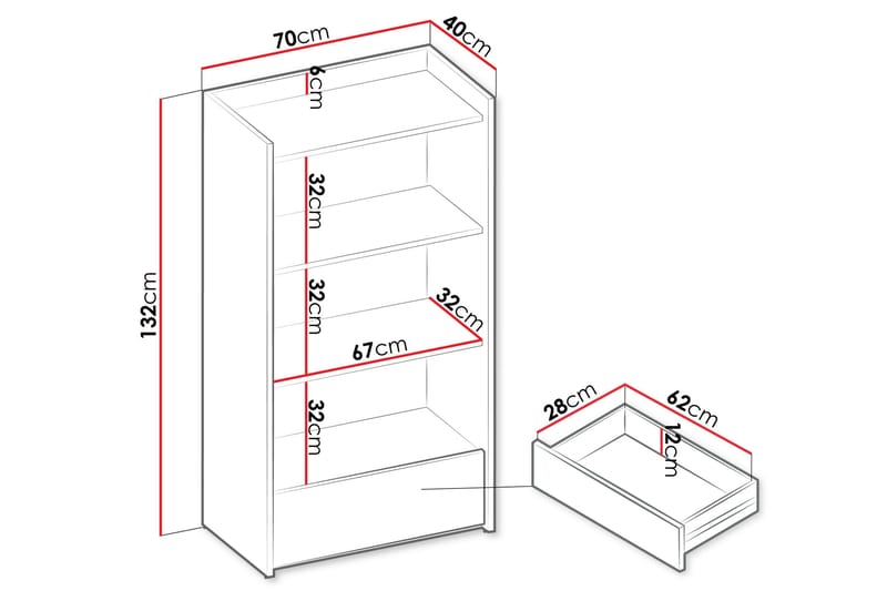 Sigmana Bokhylla 70x40 cm - Grå - Förvaring - Hylla - Bokhylla