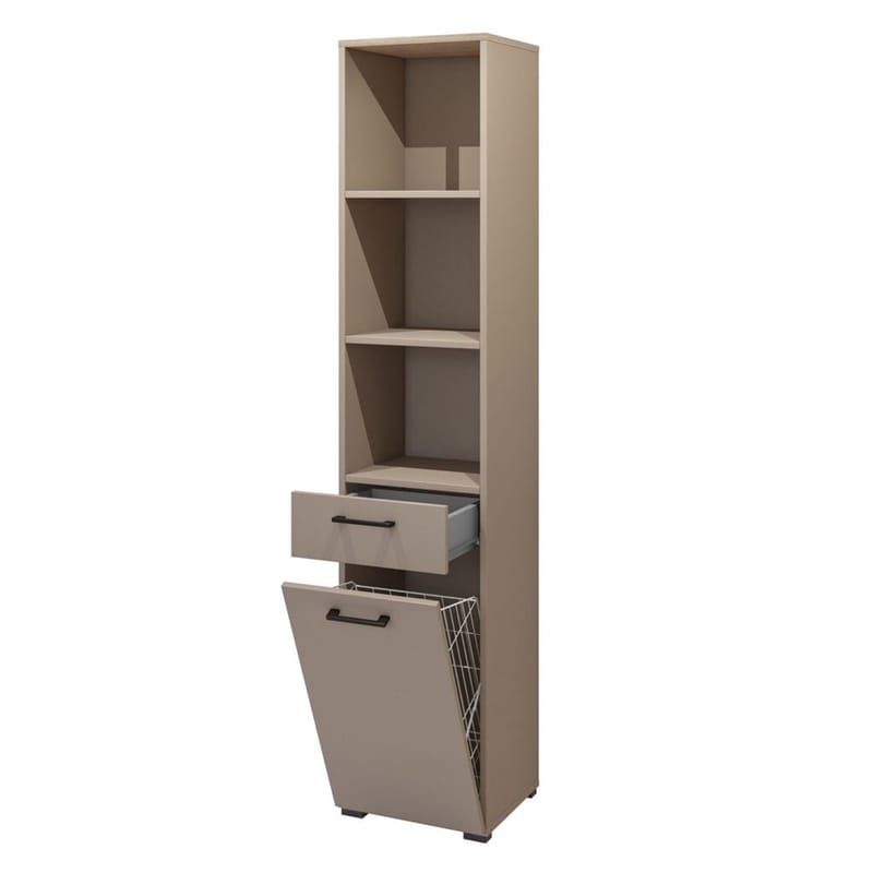 Skåp Bokhylla 40 cm med 1 Låda och 1 Dörr i Ek - Taupe - Förvaring - Hylla - Bokhylla