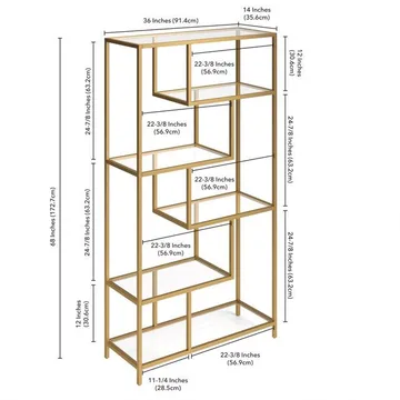 Sorena Bokhylla 90x172 cm - Guld och transparent - Förvaring - Hylla - Bokhylla