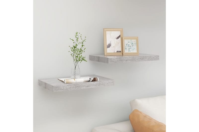 Svävande vägghyllor 2 st betonggrå 40x23x3,8 cm MDF - Betonggrå - Förvaring - Hylla - Vägghylla