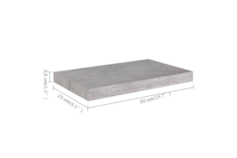 Svävande vägghyllor 2 st betonggrå 50x23x3,8 cm MDF - Betonggrå - Vägghylla