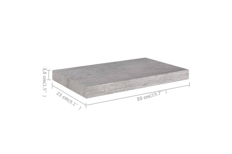 Svävande vägghyllor 4 st betonggrå 50x23x3,8 cm MDF - Betonggrå - Vägghylla