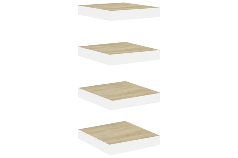 Svävande vägghyllor 4 st ek och vit 23x23,5x3,8 cm MDF - Vit/Trä - Förvaring - Hylla - Vägghylla