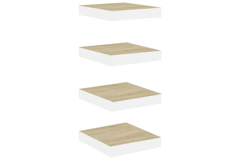 Svävande vägghyllor 4 st ek och vit 23x23,5x3,8 cm MDF - Vit/Trä - Vägghylla